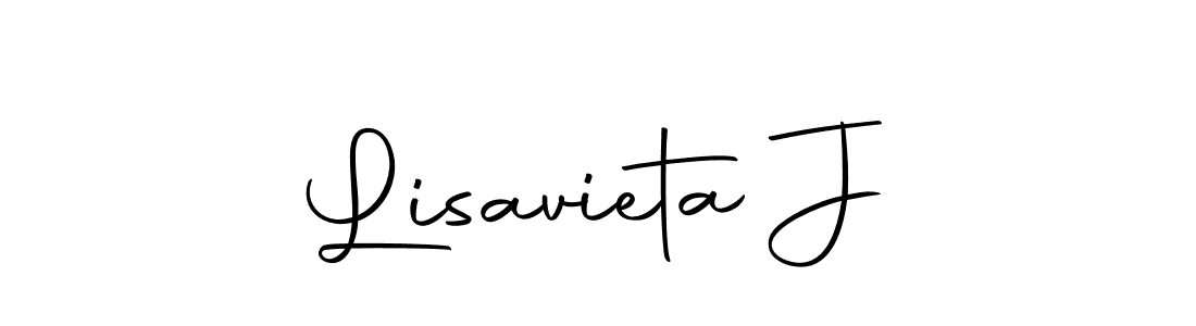 How to make Lisavieta J name signature. Use Autography-DOLnW style for creating short signs online. This is the latest handwritten sign. Lisavieta J signature style 10 images and pictures png