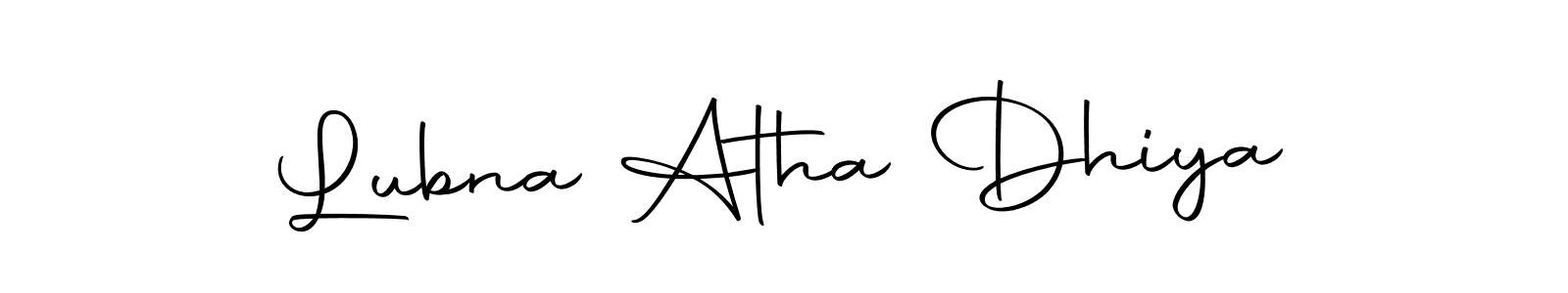 The best way (Autography-DOLnW) to make a short signature is to pick only two or three words in your name. The name Lubna Atha Dhiya include a total of six letters. For converting this name. Lubna Atha Dhiya signature style 10 images and pictures png