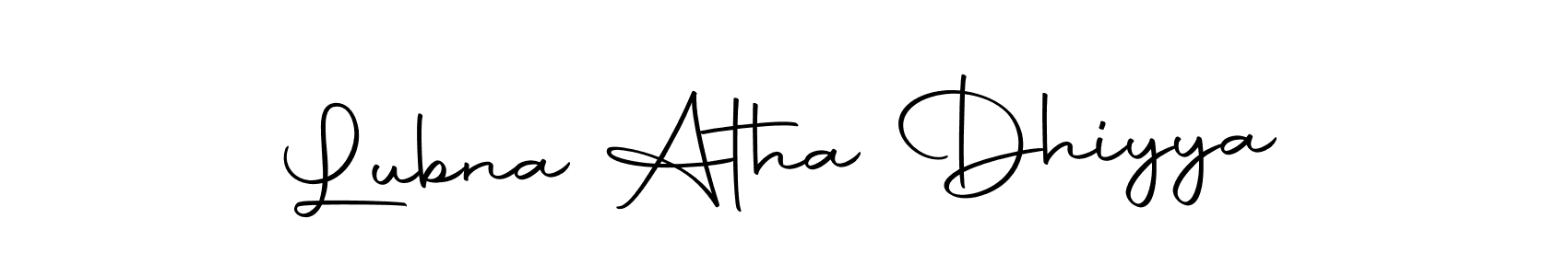 How to make Lubna Atha Dhiyya name signature. Use Autography-DOLnW style for creating short signs online. This is the latest handwritten sign. Lubna Atha Dhiyya signature style 10 images and pictures png