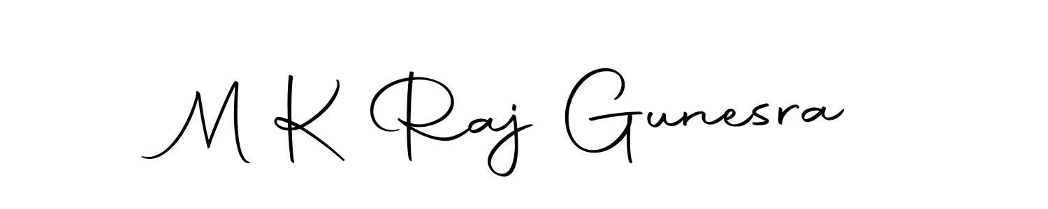 How to make M K Raj Gunesra name signature. Use Autography-DOLnW style for creating short signs online. This is the latest handwritten sign. M K Raj Gunesra signature style 10 images and pictures png