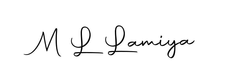 You should practise on your own different ways (Autography-DOLnW) to write your name (M L Lamiya) in signature. don't let someone else do it for you. M L Lamiya signature style 10 images and pictures png