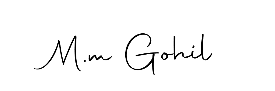 The best way (Autography-DOLnW) to make a short signature is to pick only two or three words in your name. The name M.m Gohil include a total of six letters. For converting this name. M.m Gohil signature style 10 images and pictures png