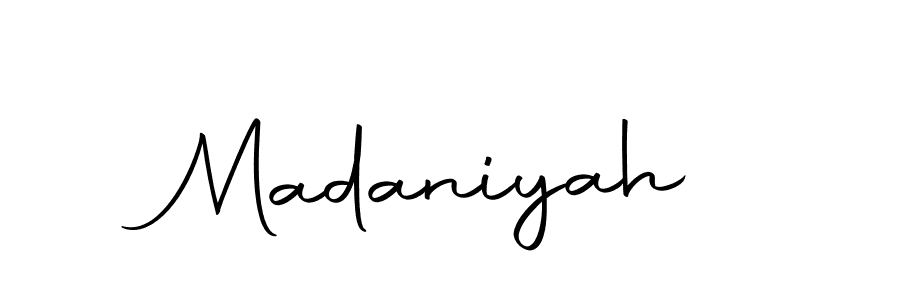 Design your own signature with our free online signature maker. With this signature software, you can create a handwritten (Autography-DOLnW) signature for name Madaniyah. Madaniyah signature style 10 images and pictures png