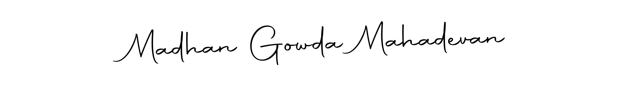 The best way (Autography-DOLnW) to make a short signature is to pick only two or three words in your name. The name Madhan Gowda Mahadevan include a total of six letters. For converting this name. Madhan Gowda Mahadevan signature style 10 images and pictures png