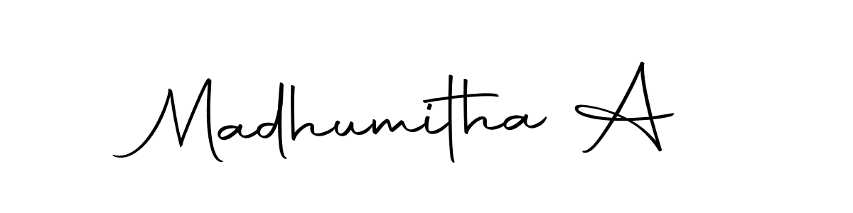 Create a beautiful signature design for name Madhumitha A. With this signature (Autography-DOLnW) fonts, you can make a handwritten signature for free. Madhumitha A signature style 10 images and pictures png