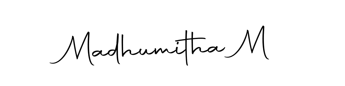 Use a signature maker to create a handwritten signature online. With this signature software, you can design (Autography-DOLnW) your own signature for name Madhumitha M. Madhumitha M signature style 10 images and pictures png