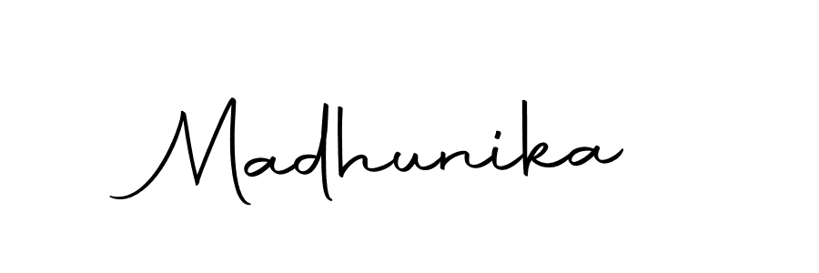 Use a signature maker to create a handwritten signature online. With this signature software, you can design (Autography-DOLnW) your own signature for name Madhunika. Madhunika signature style 10 images and pictures png