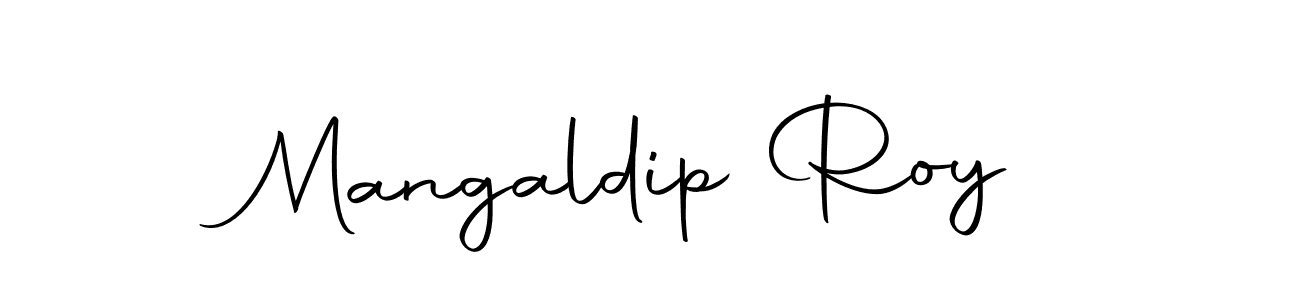 How to make Mangaldip Roy name signature. Use Autography-DOLnW style for creating short signs online. This is the latest handwritten sign. Mangaldip Roy signature style 10 images and pictures png