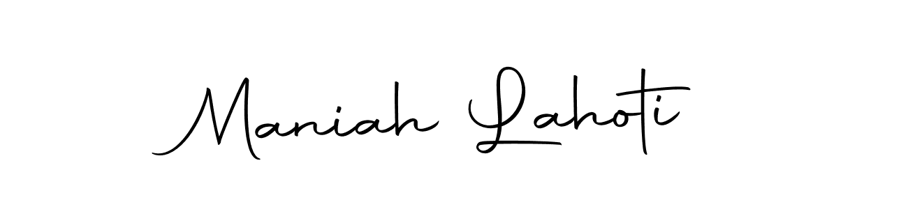 How to make Maniah Lahoti name signature. Use Autography-DOLnW style for creating short signs online. This is the latest handwritten sign. Maniah Lahoti signature style 10 images and pictures png