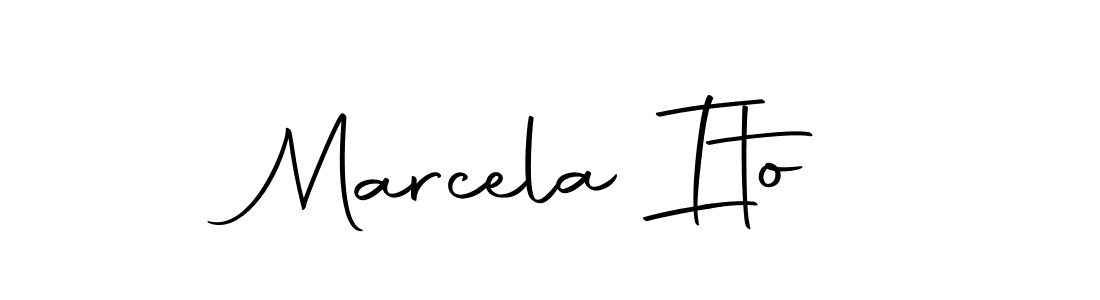 How to make Marcela Ito name signature. Use Autography-DOLnW style for creating short signs online. This is the latest handwritten sign. Marcela Ito signature style 10 images and pictures png