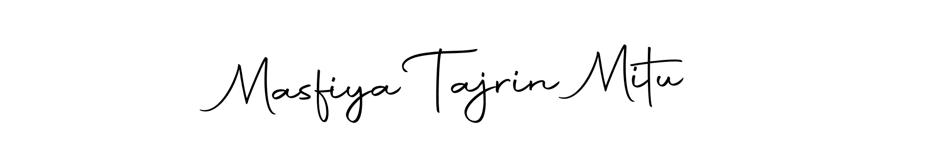 The best way (Autography-DOLnW) to make a short signature is to pick only two or three words in your name. The name Masfiya Tajrin Mitu include a total of six letters. For converting this name. Masfiya Tajrin Mitu signature style 10 images and pictures png