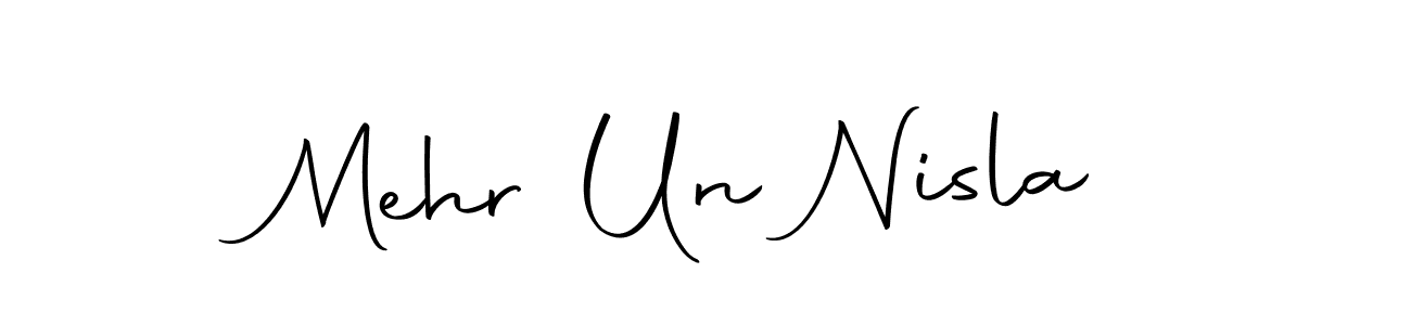 How to make Mehr Un Nisla name signature. Use Autography-DOLnW style for creating short signs online. This is the latest handwritten sign. Mehr Un Nisla signature style 10 images and pictures png