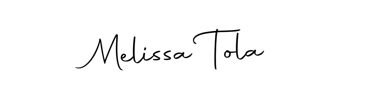 How to make Melissa Tola name signature. Use Autography-DOLnW style for creating short signs online. This is the latest handwritten sign. Melissa Tola signature style 10 images and pictures png