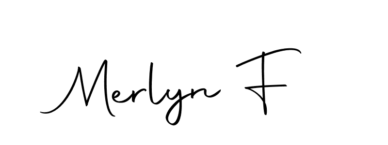 How to make Merlyn F name signature. Use Autography-DOLnW style for creating short signs online. This is the latest handwritten sign. Merlyn F signature style 10 images and pictures png