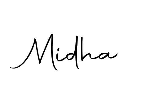 Use a signature maker to create a handwritten signature online. With this signature software, you can design (Autography-DOLnW) your own signature for name Midha. Midha signature style 10 images and pictures png