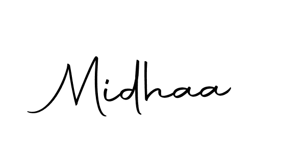 Design your own signature with our free online signature maker. With this signature software, you can create a handwritten (Autography-DOLnW) signature for name Midhaa. Midhaa signature style 10 images and pictures png