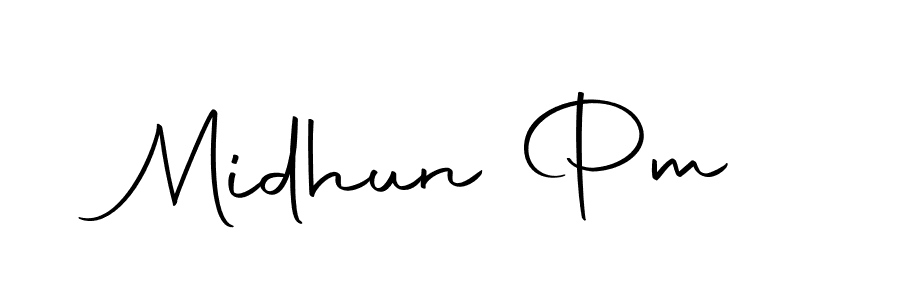 How to make Midhun Pm name signature. Use Autography-DOLnW style for creating short signs online. This is the latest handwritten sign. Midhun Pm signature style 10 images and pictures png