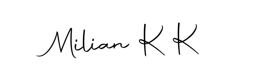 Similarly Autography-DOLnW is the best handwritten signature design. Signature creator online .You can use it as an online autograph creator for name Milian K K. Milian K K signature style 10 images and pictures png