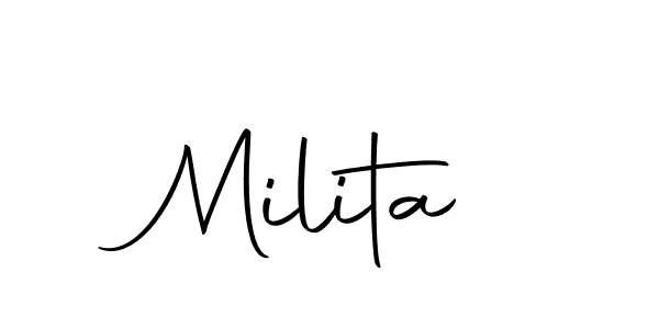 You should practise on your own different ways (Autography-DOLnW) to write your name (Milita) in signature. don't let someone else do it for you. Milita signature style 10 images and pictures png