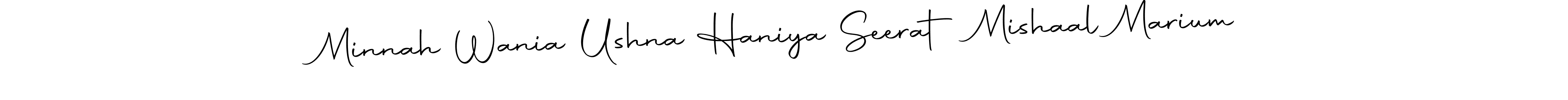 You should practise on your own different ways (Autography-DOLnW) to write your name (Minnah Wania Ushna Haniya Seerat Mishaal Marium) in signature. don't let someone else do it for you. Minnah Wania Ushna Haniya Seerat Mishaal Marium signature style 10 images and pictures png