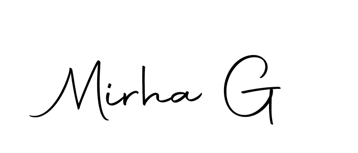 Use a signature maker to create a handwritten signature online. With this signature software, you can design (Autography-DOLnW) your own signature for name Mirha G. Mirha G signature style 10 images and pictures png