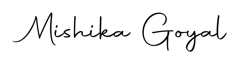 Get an exclusive digital autograph for Mishika Goyal. The Autography-DOLnW typeface captures the charm of real penmanship on paper. Mishika Goyal signature style 10 images and pictures png