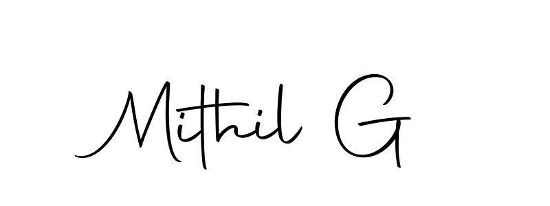 How to make Mithil G name signature. Use Autography-DOLnW style for creating short signs online. This is the latest handwritten sign. Mithil G signature style 10 images and pictures png