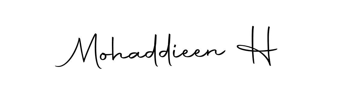 You should practise on your own different ways (Autography-DOLnW) to write your name (Mohaddieen H) in signature. don't let someone else do it for you. Mohaddieen H signature style 10 images and pictures png