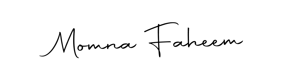 Design your own signature with our free online signature maker. With this signature software, you can create a handwritten (Autography-DOLnW) signature for name Momna Faheem. Momna Faheem signature style 10 images and pictures png