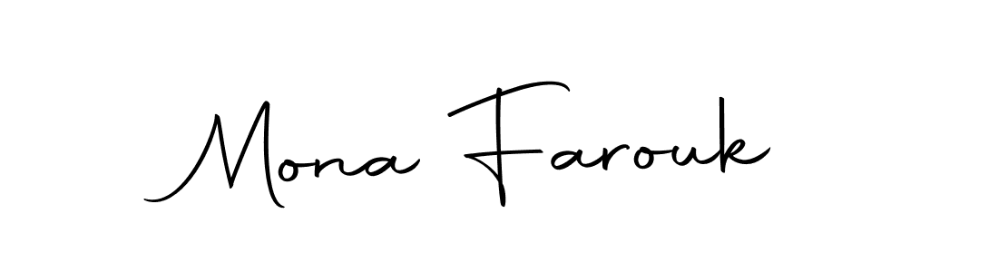 How to make Mona Farouk name signature. Use Autography-DOLnW style for creating short signs online. This is the latest handwritten sign. Mona Farouk signature style 10 images and pictures png