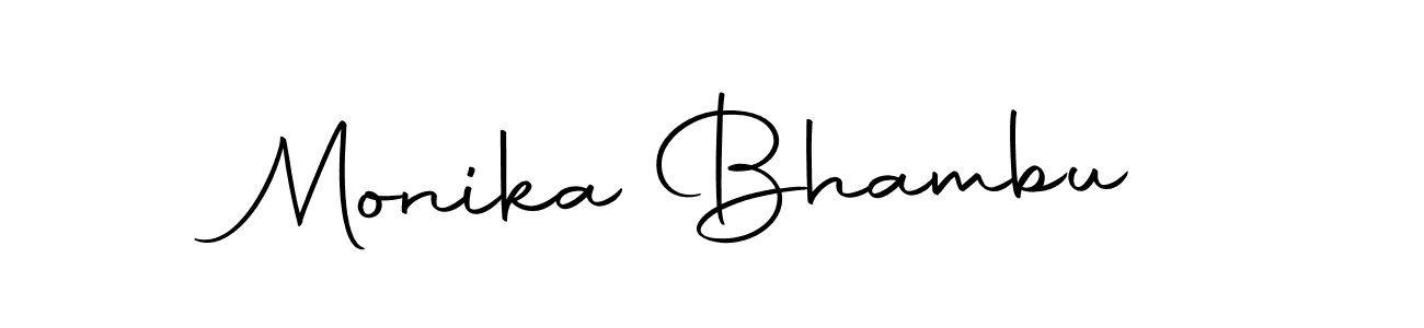 How to make Monika Bhambu name signature. Use Autography-DOLnW style for creating short signs online. This is the latest handwritten sign. Monika Bhambu signature style 10 images and pictures png