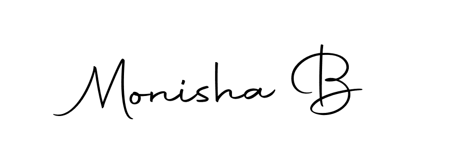Design your own signature with our free online signature maker. With this signature software, you can create a handwritten (Autography-DOLnW) signature for name Monisha B. Monisha B signature style 10 images and pictures png