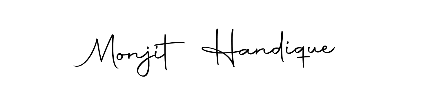 How to make Monjit Handique name signature. Use Autography-DOLnW style for creating short signs online. This is the latest handwritten sign. Monjit Handique signature style 10 images and pictures png