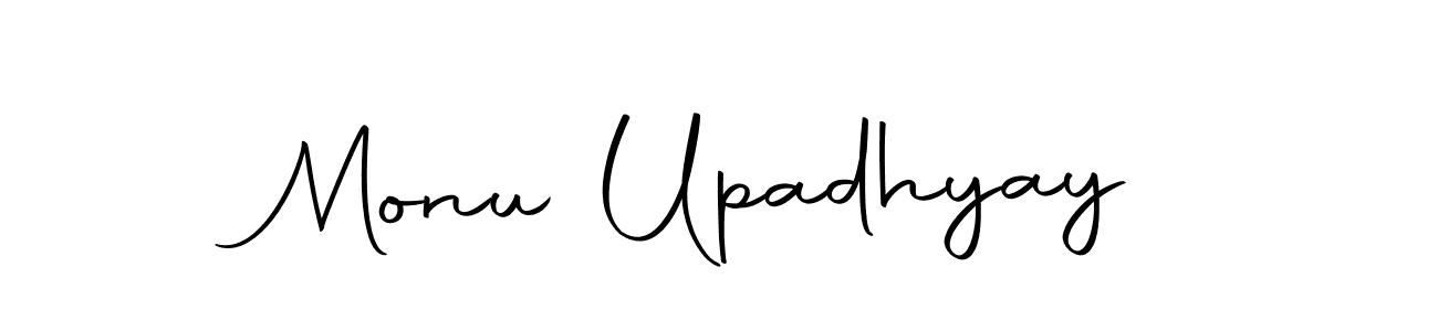 How to make Monu Upadhyay name signature. Use Autography-DOLnW style for creating short signs online. This is the latest handwritten sign. Monu Upadhyay signature style 10 images and pictures png
