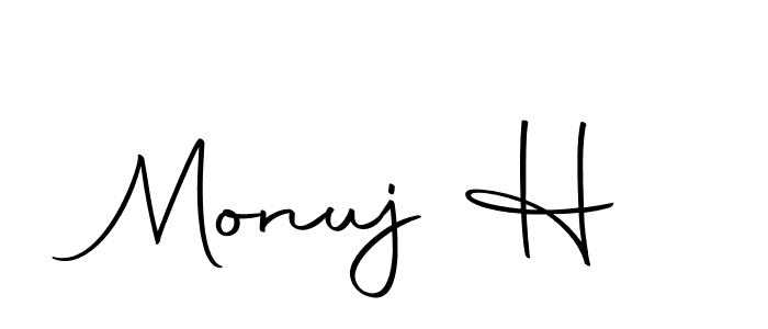 How to make Monuj H name signature. Use Autography-DOLnW style for creating short signs online. This is the latest handwritten sign. Monuj H signature style 10 images and pictures png