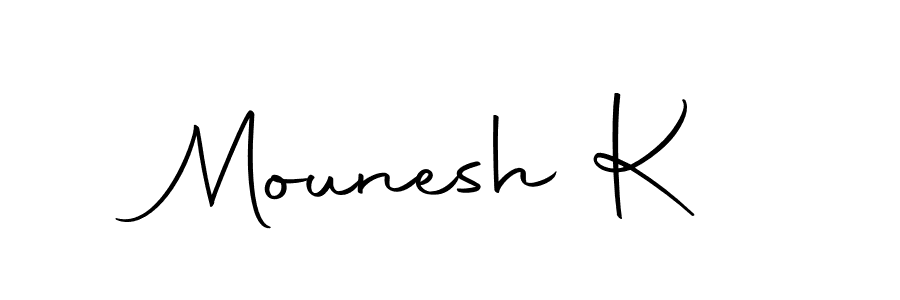 You can use this online signature creator to create a handwritten signature for the name Mounesh K. This is the best online autograph maker. Mounesh K signature style 10 images and pictures png