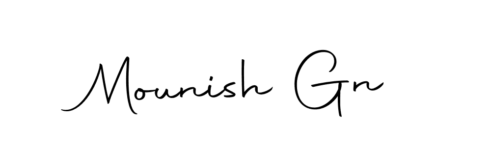How to make Mounish Gn name signature. Use Autography-DOLnW style for creating short signs online. This is the latest handwritten sign. Mounish Gn signature style 10 images and pictures png