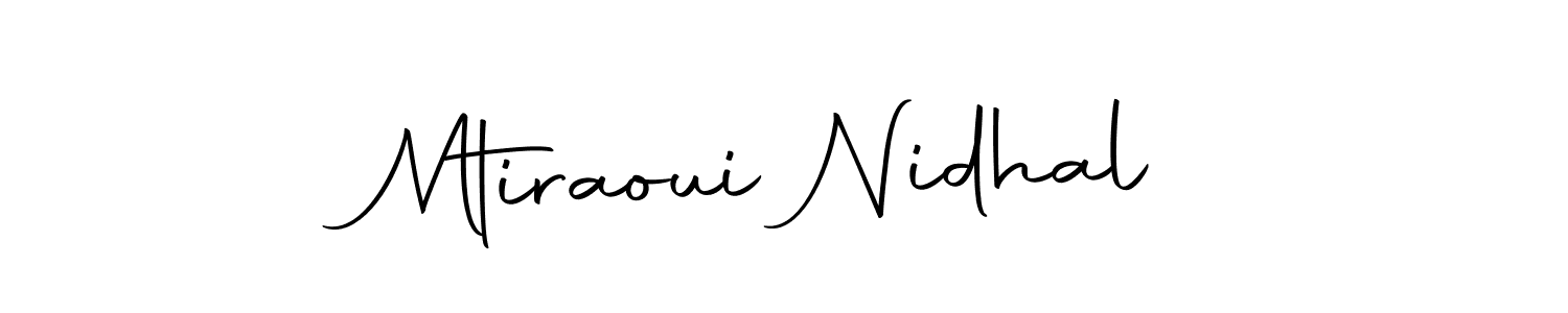 The best way (Autography-DOLnW) to make a short signature is to pick only two or three words in your name. The name Mtiraoui Nidhal include a total of six letters. For converting this name. Mtiraoui Nidhal signature style 10 images and pictures png