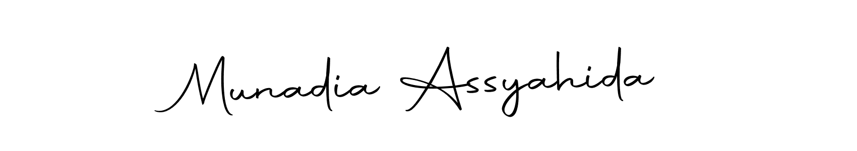 How to make Munadia Assyahida name signature. Use Autography-DOLnW style for creating short signs online. This is the latest handwritten sign. Munadia Assyahida signature style 10 images and pictures png