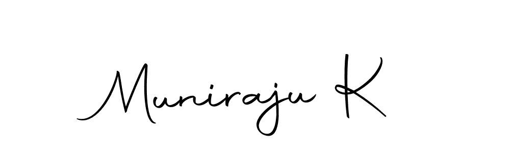 How to make Muniraju K name signature. Use Autography-DOLnW style for creating short signs online. This is the latest handwritten sign. Muniraju K signature style 10 images and pictures png