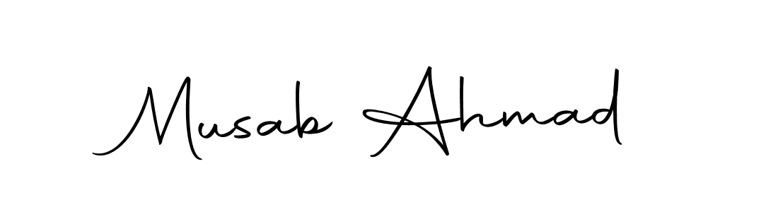 How to make Musab Ahmad name signature. Use Autography-DOLnW style for creating short signs online. This is the latest handwritten sign. Musab Ahmad signature style 10 images and pictures png