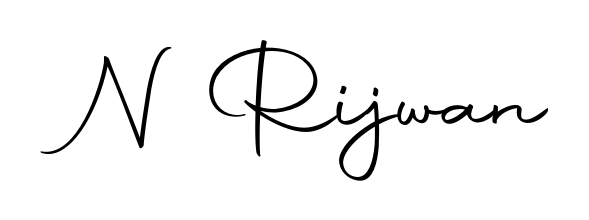A sleek calligraphic signature for name N Rijwan utilizing Autography-DOLnW styling. Great for adding personal signatures to photos and art. N Rijwan signature style 10 images and pictures png