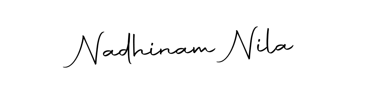 How to make Nadhinam Nila name signature. Use Autography-DOLnW style for creating short signs online. This is the latest handwritten sign. Nadhinam Nila signature style 10 images and pictures png