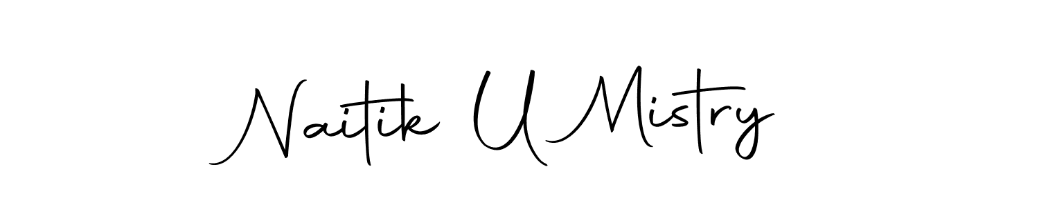 How to make Naitik U Mistry name signature. Use Autography-DOLnW style for creating short signs online. This is the latest handwritten sign. Naitik U Mistry signature style 10 images and pictures png