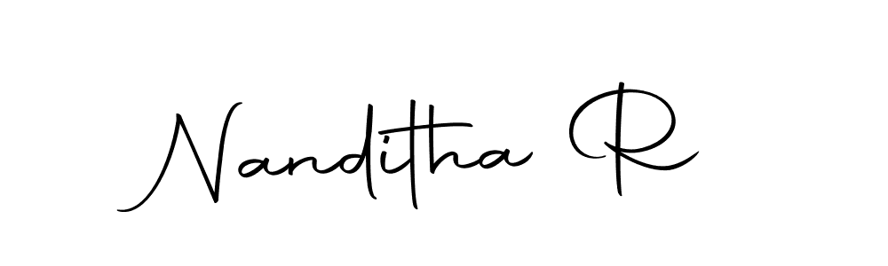 Use a signature maker to create a handwritten signature online. With this signature software, you can design (Autography-DOLnW) your own signature for name Nanditha R. Nanditha R signature style 10 images and pictures png