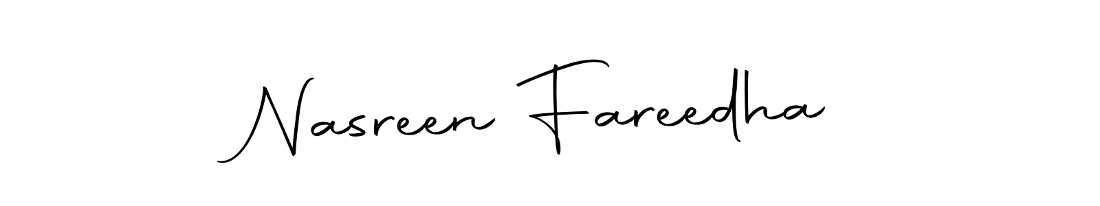 How to make Nasreen Fareedha name signature. Use Autography-DOLnW style for creating short signs online. This is the latest handwritten sign. Nasreen Fareedha signature style 10 images and pictures png