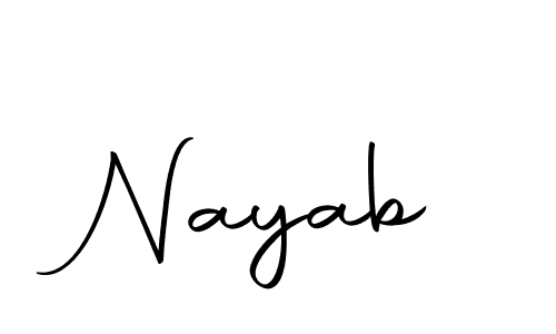 Design your own signature with our free online signature maker. With this signature software, you can create a handwritten (Autography-DOLnW) signature for name Nayab. Nayab signature style 10 images and pictures png