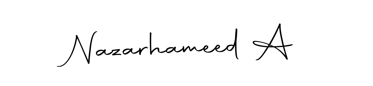 You can use this online signature creator to create a handwritten signature for the name Nazarhameed A. This is the best online autograph maker. Nazarhameed A signature style 10 images and pictures png