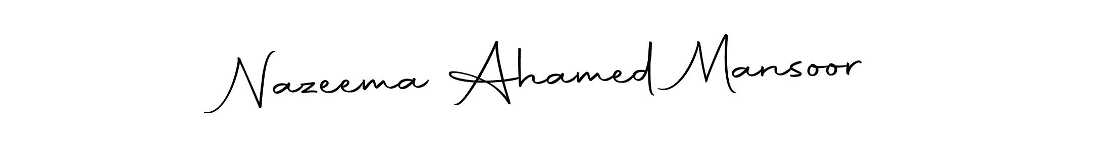 How to make Nazeema Ahamed Mansoor name signature. Use Autography-DOLnW style for creating short signs online. This is the latest handwritten sign. Nazeema Ahamed Mansoor signature style 10 images and pictures png