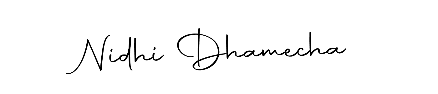 How to make Nidhi Dhamecha name signature. Use Autography-DOLnW style for creating short signs online. This is the latest handwritten sign. Nidhi Dhamecha signature style 10 images and pictures png